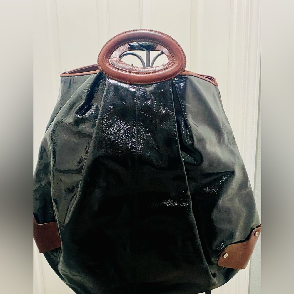 Marni Black patent Leather Bag with Brown Handles